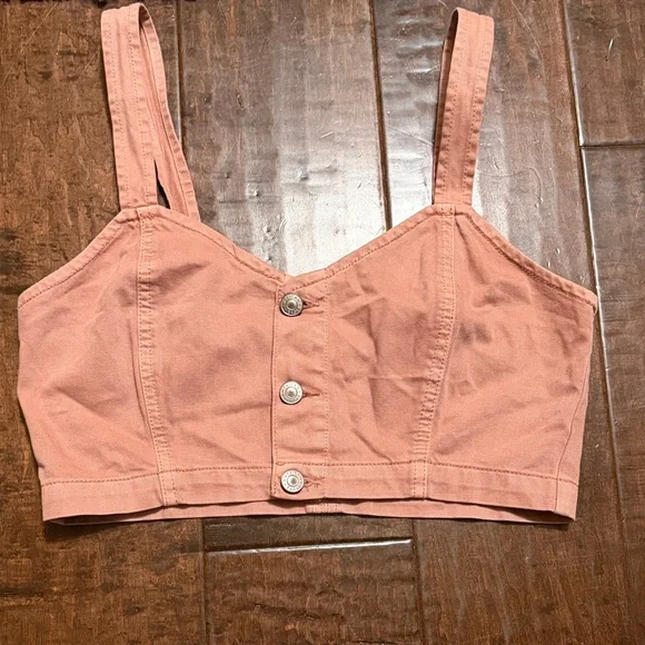 American Eagle Outfitters Dusty Rose Button-Front Crop Top - Picture 1 of 7